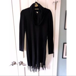 Black long sleeve dress with fringes
